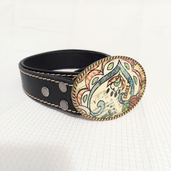 Medallion Western Black Leather Belt Adjustable Peg - Picture 1 of 7